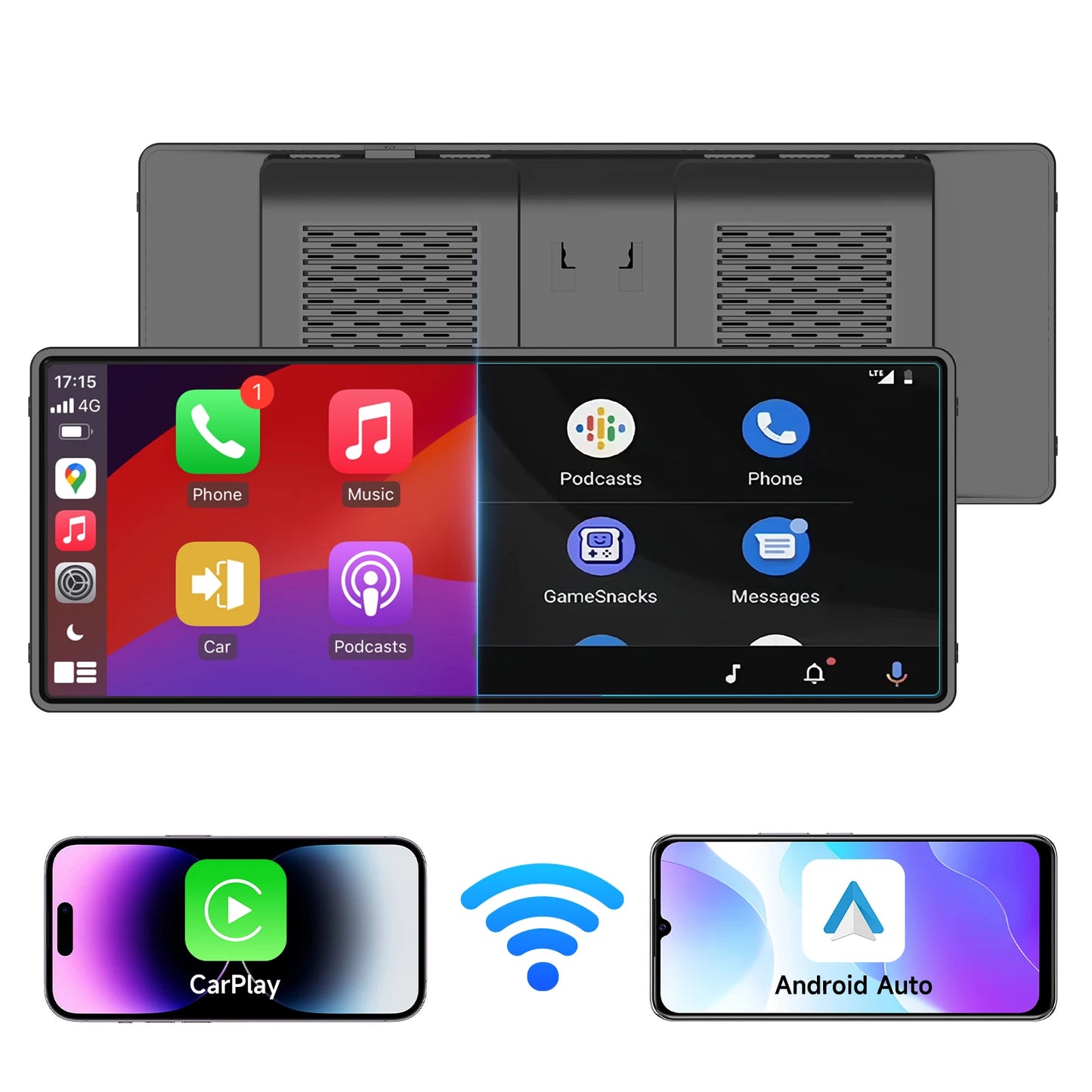 Pantalla Carplay portátil inalámbrica para coche, 10.26 pulgadas, Carplay y Android Auto, estéreo táctil, con cámara de salpicadero, cámara de respaldo