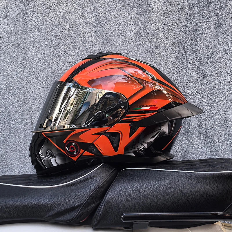 Casque de moto intégral ORZ-B08A, motif Mecha brillant, casque de course, casque de sécurité certifié DOT de Style italien avec Vi teinté