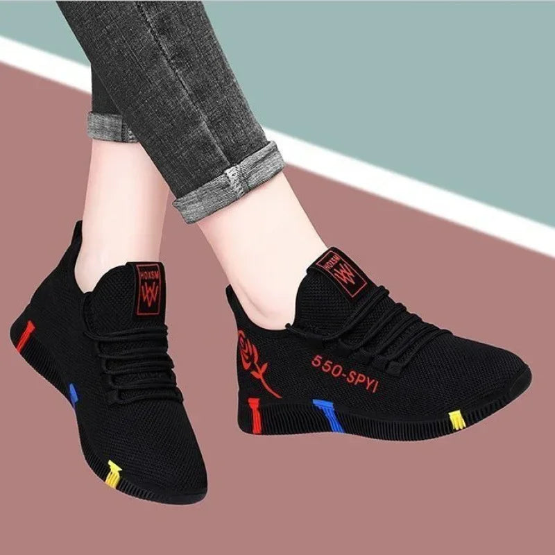 Women's Tennis Shoes 2024 Vulcanized Shoes Air Mesh Lightweight Soft Sneakers Women's Flat Platform Lace-Up Casual Shoes Basket Femme