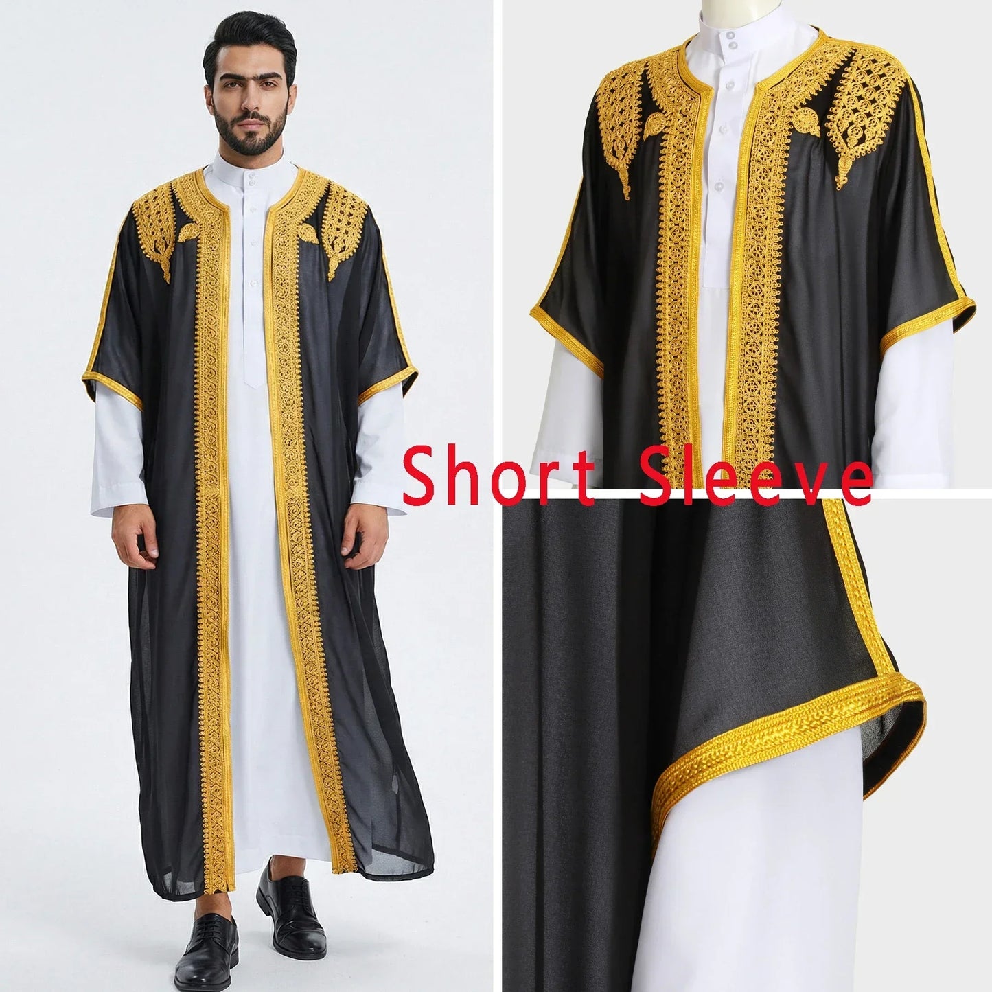 Robe traditionnelle arabe pour hommes, Robe brodée Thobe, ethnique du moyen-orient, Jubba Thobes Eid Djellaba, Kimono Abaya Thoub Dishdasha
