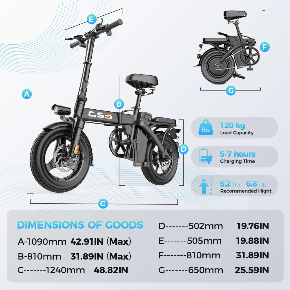 Vélo Électrique 500W 48V 8Ah 14 Pouces — Ville Neige Adulte
