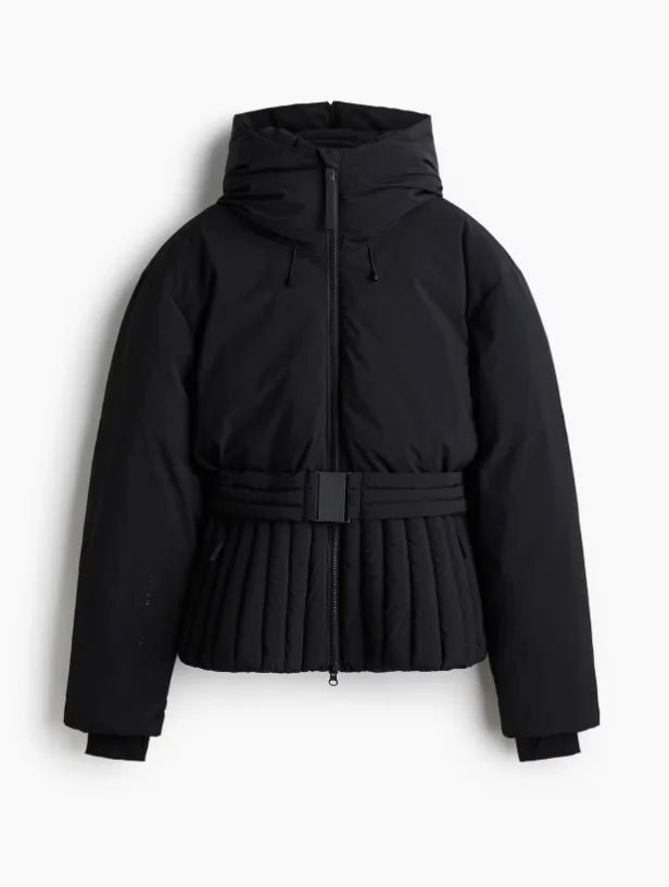 Manteau en coton à capuche Chic avec ceinture pour femme, décontracté, manches longues, col montant, fermeture éclair, vêtements de ski courts, veste bouffante de Sport d'hiver, 2026