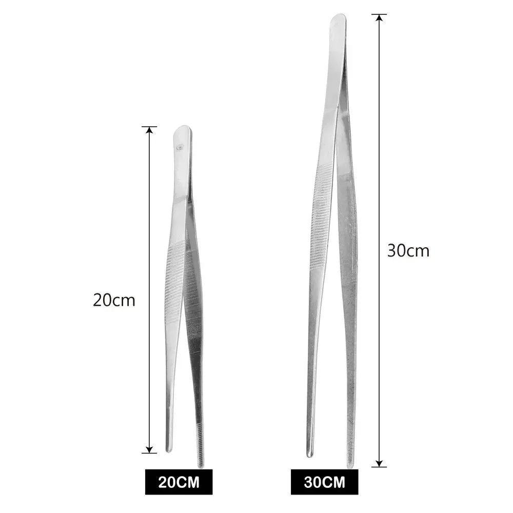 20CM/30CM Stainless Steel Straight Tweezers for Home Garden Kitchen Barbecue, Long Food Tongs