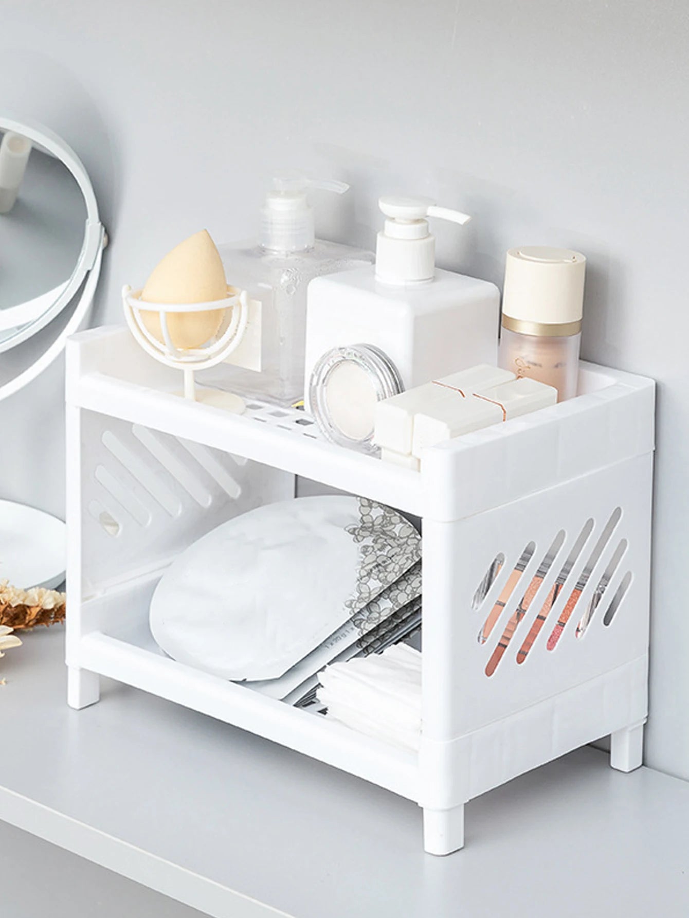 Support de rangement de bureau Double couche en PP, 1 pièce, rectangulaire, blanc, organisateur de bureau d'étudiant, papeterie de cosmétiques de bureau