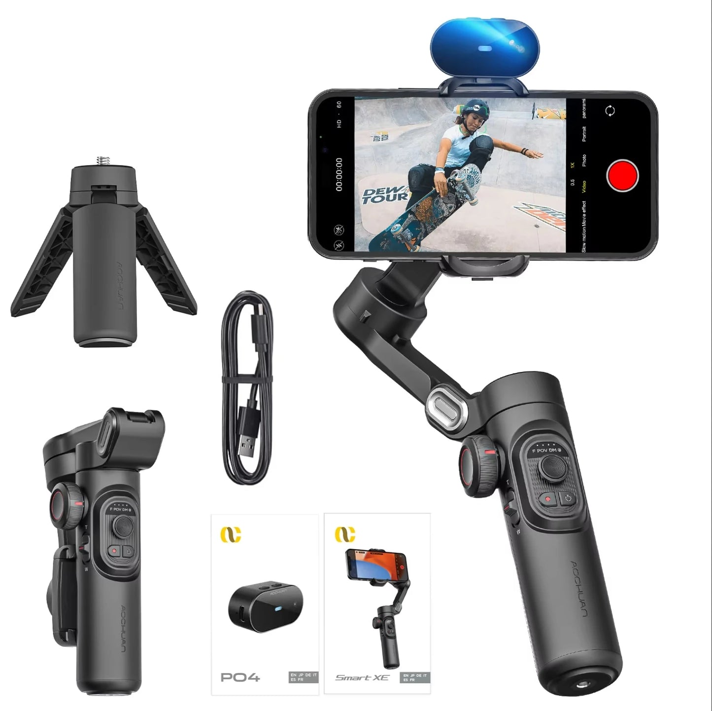 Stabilisateur Cardan 3 Axes Smartphone — Suivi IA Visage Portable Vlog