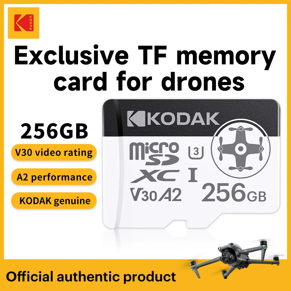 Tarjeta Micro SD Kodak A2 compatible con dron DJI de hasta 200 MB/s tarjeta de memoria para Mini 4K/Mini 3/Neo/Mavic 4/Avata 2/Flip/Air 3/X5
