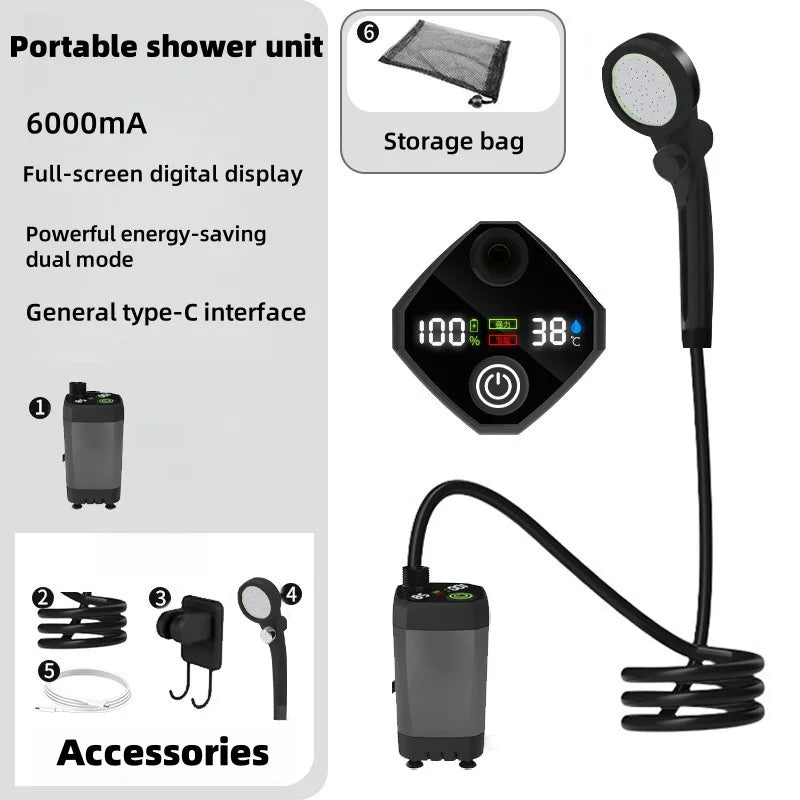 Pompe Douche Portable Rechargeable 6000 mAh — Écran LCD & 5 Modes