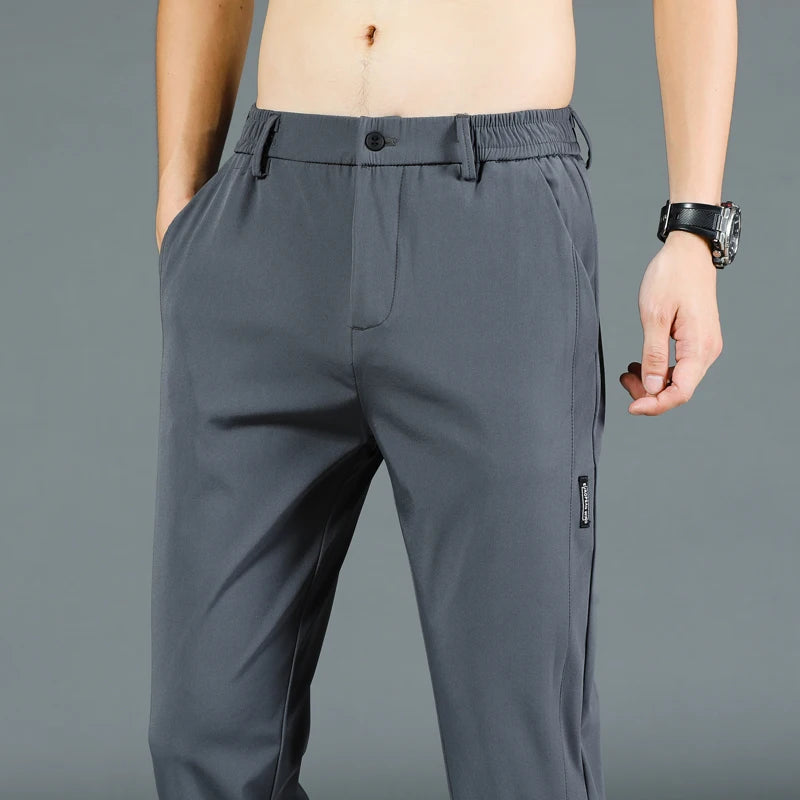 Pantalón fino de seda helada para hombre, elástico, informal, de cintura elástica, liso, ropa de marca, 5 colores, nueva colección de verano 2024