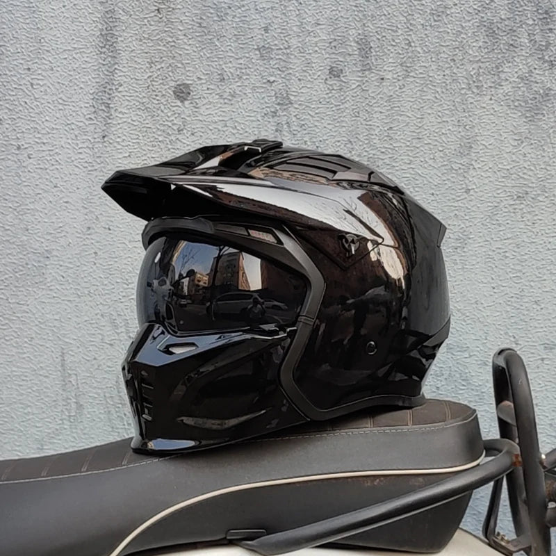 Casque Moto Vintage Demi-Casque Style Guerrier — Cruising Noir Homme Femme