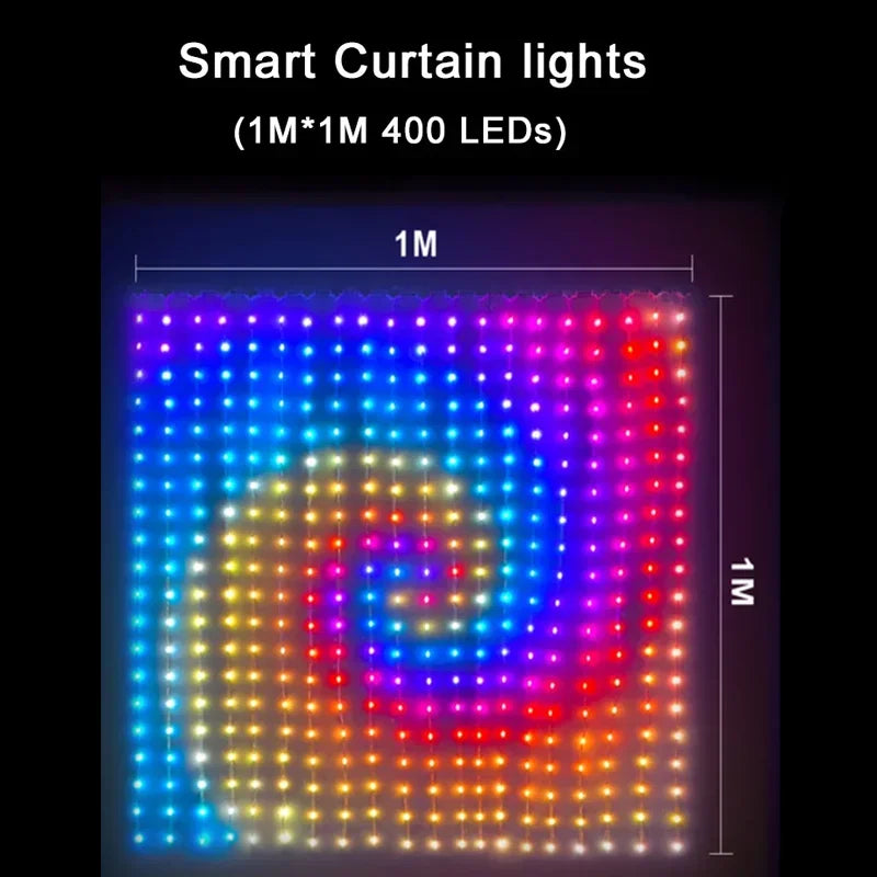 Rideau lumineux Led intelligent, guirlande du nouvel an, guirlande lumineuse féerique RGB, affichage du changement de musique, pour fenêtre, décoration de salle de noël