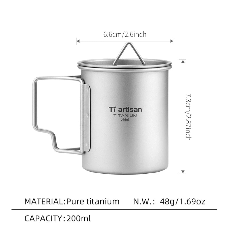 Tiartisan extérieur titane léger Portable thé tasse à café poignée pliante Camping tasse d'eau pour randonnée voyage