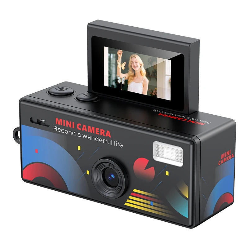 Retro Mini CCD Digital Camera with Flash, 1080P Rotating Screen, Small Keychain-Shaped Video Camera for Gifts