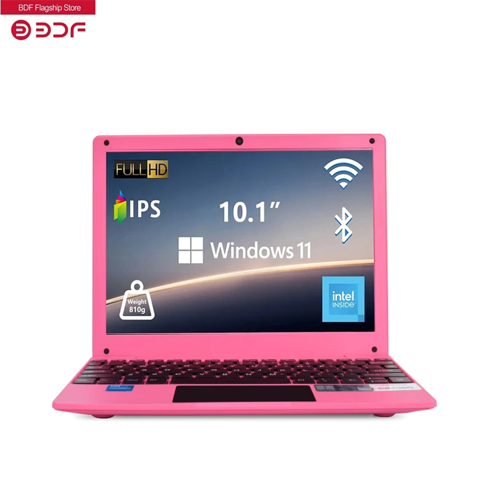 10.1 Inch Laptop Windows 11 OS Pre-Installed Quad Core 8GB + 128GB Netbook HDMI Webcam Office (Black)