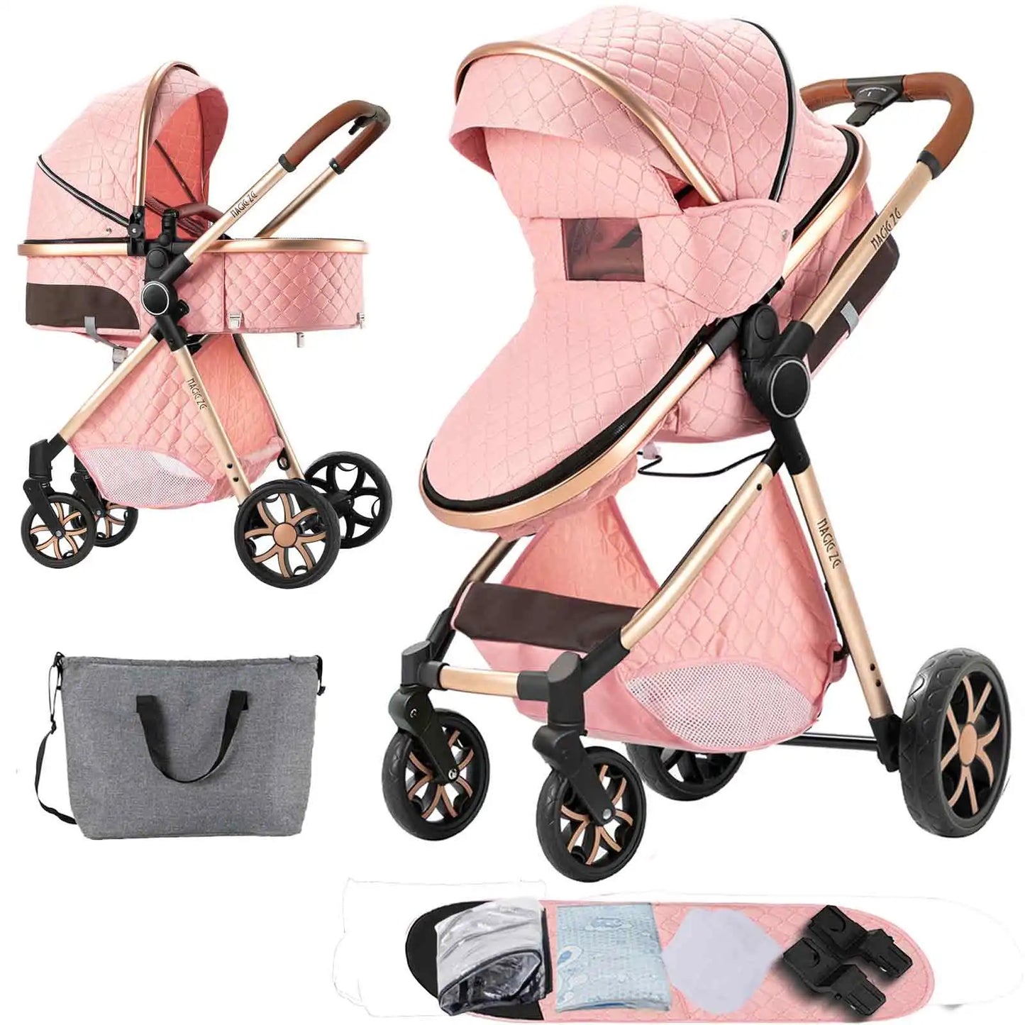 Poussette Bébé 2 en 1 Nouveau-Né — Chariot Landau 4 Roues Accessoires