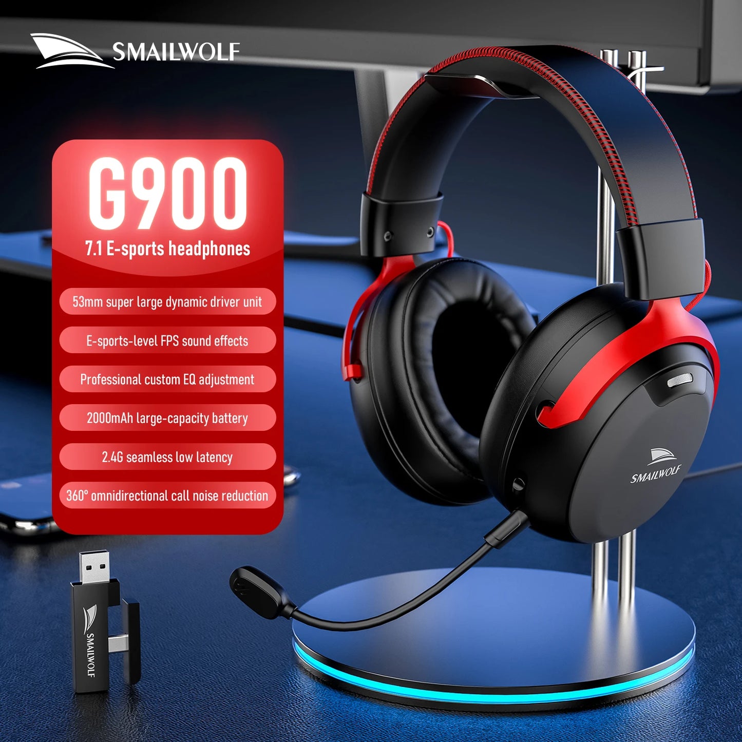 SMAILWOLF L80 Wireless Wired Three-Mode Gaming Headset Laptop Home Lightweight Headphone with Microphone