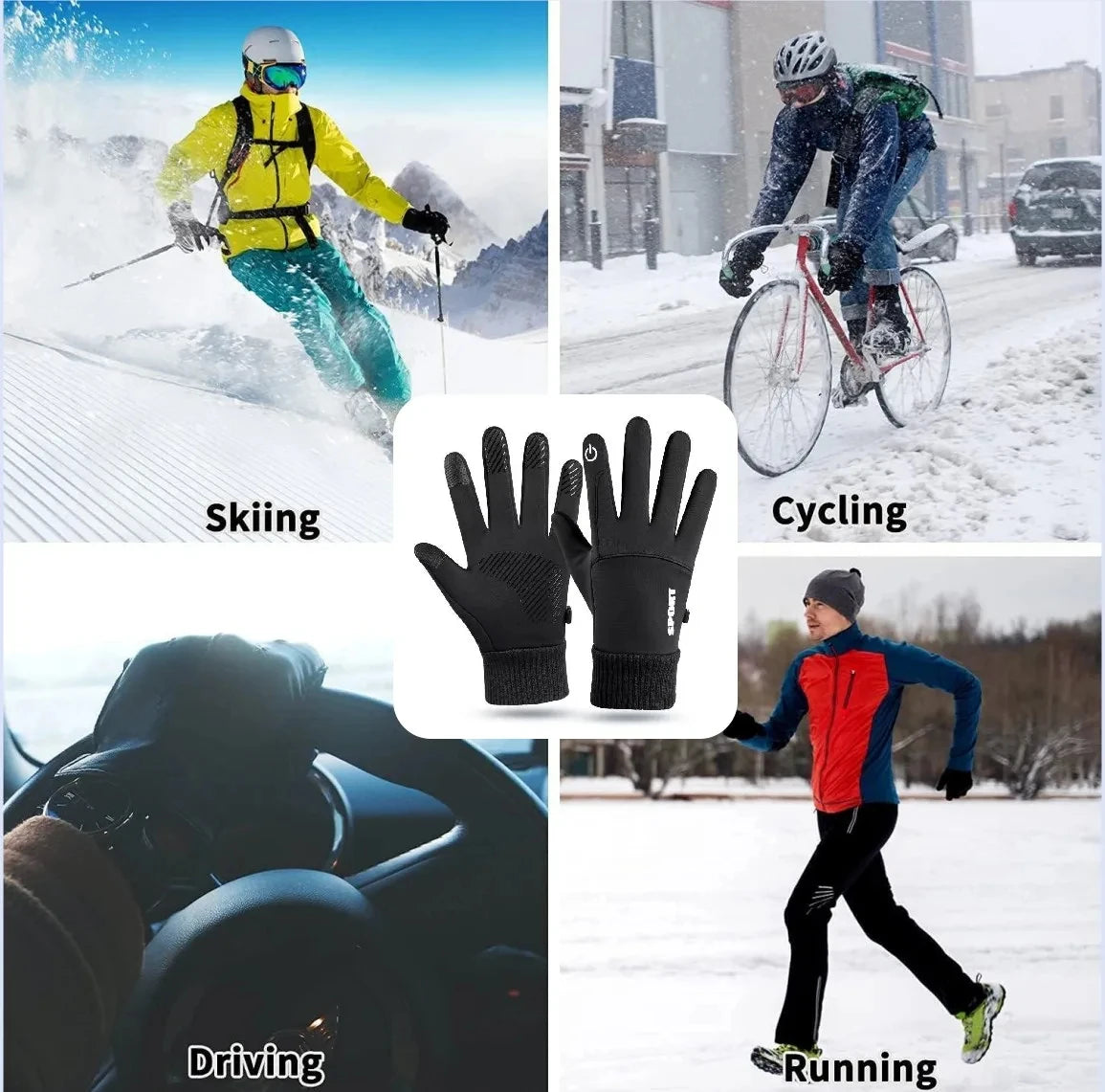 Guantes de invierno térmicos impermeables para pantalla táctil – Guantes deportivos cálidos para hombres y mujeres (correr, ciclismo, esquí)