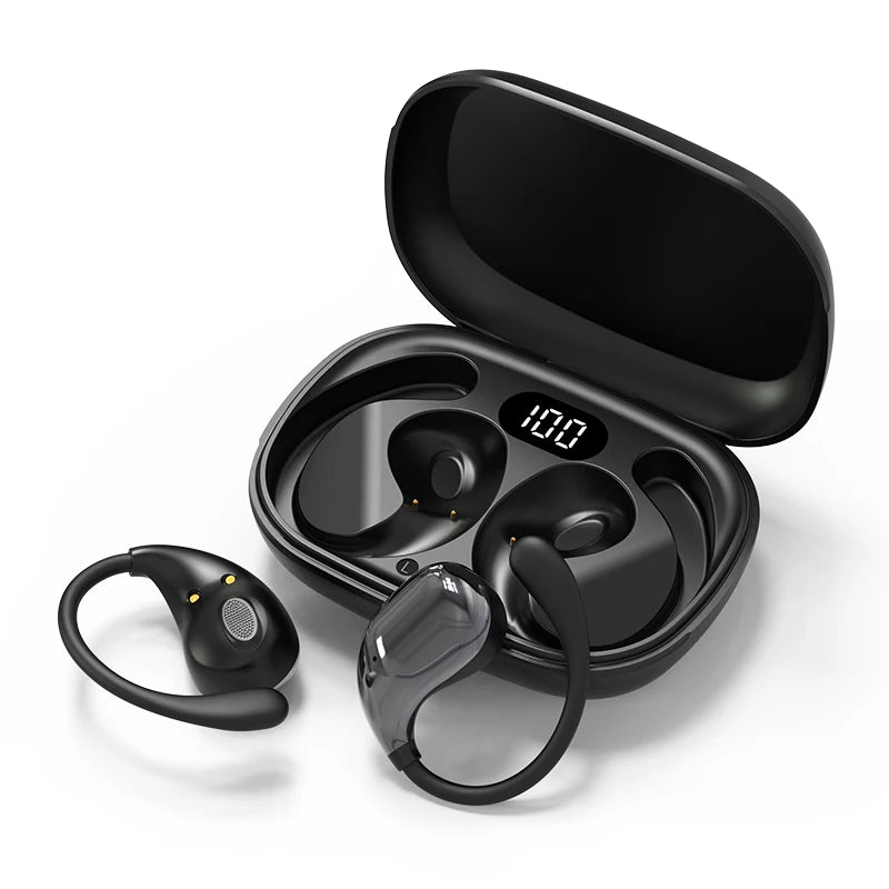 Bluetooth 5.4 gancho de oreja auriculares TWS inalámbricos auriculares estéreo HiFi impermeables auriculares con pantalla LED larga espera auriculares táctiles