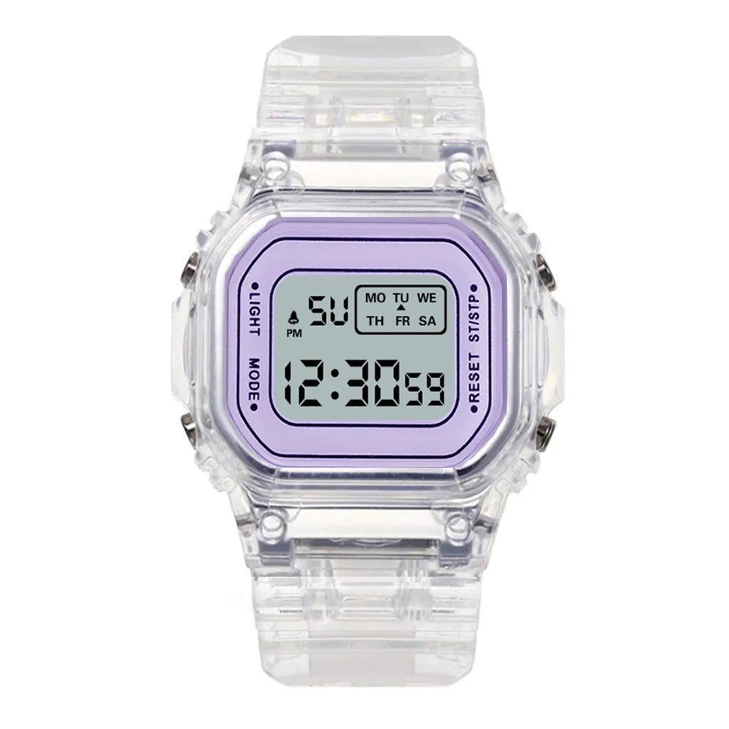 LED Transparent Digital Watch for Kids Men Women Square Small Luminous Dial Sport Electronic Wristwatch Kids Watch