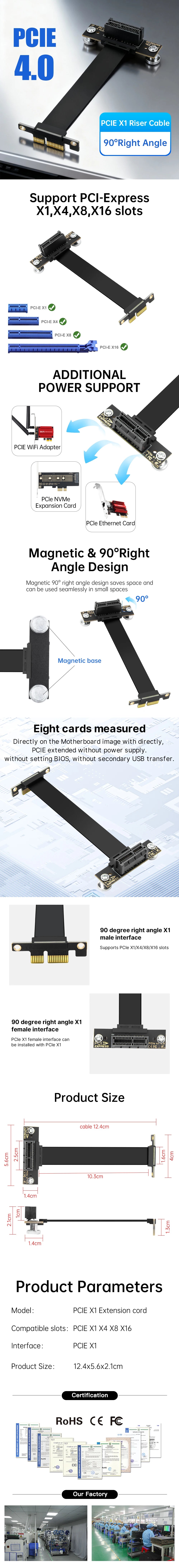 Câble PCIe 4.0 Riser 10cm, carte d'extension Flexible x1 à x1 pour montage GPU Vertical, Mini ITX PC Build Compatible avec PCIe 3.0/2.0