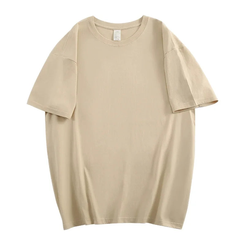 Camiseta 100% algodón para hombre y mujer, de manga corta, holgada, informal, básica, de cuello redondo, de color liso, transpirable, unisex