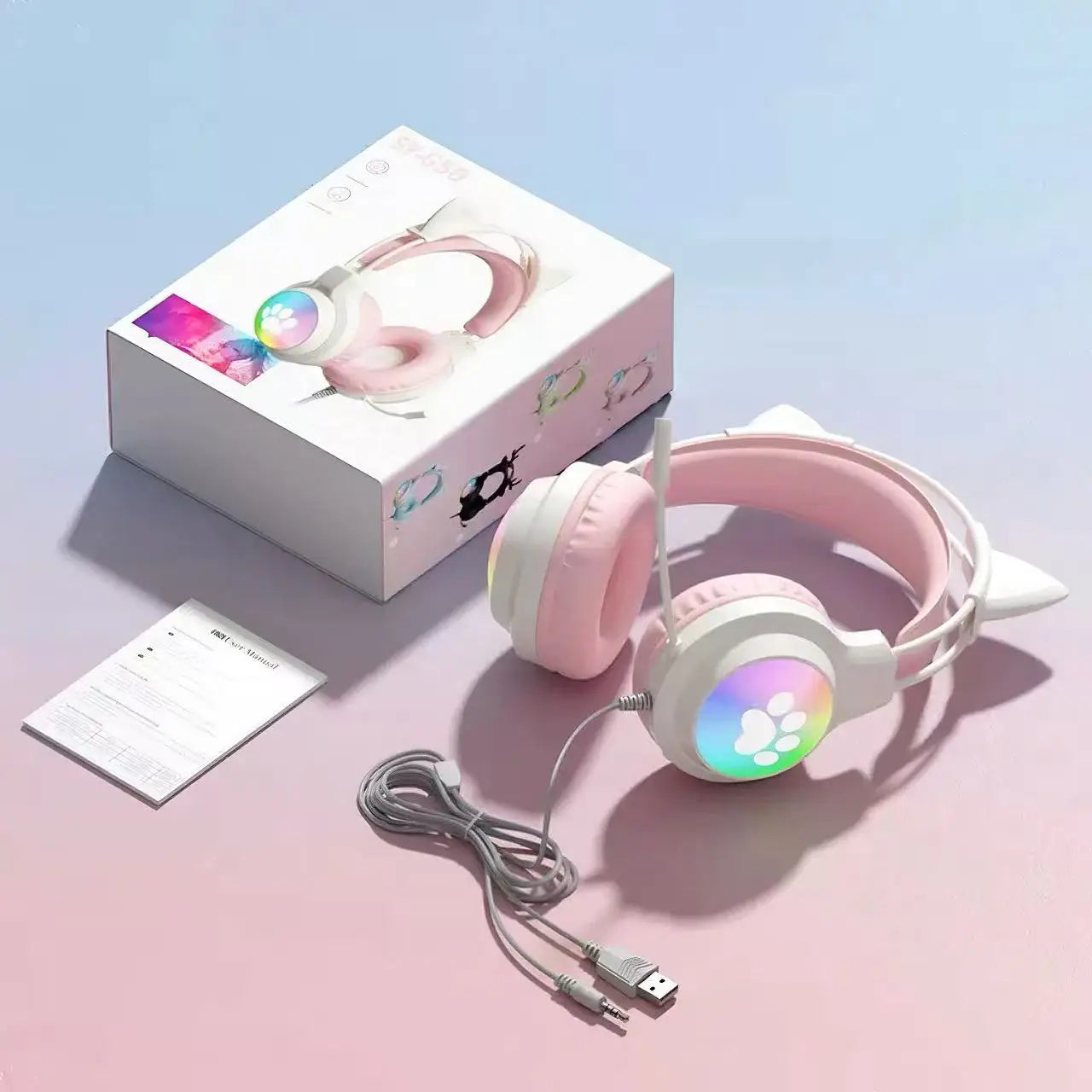 Auriculares SOYTO Gaming con Cable y Orejas de Gato para PC portátil, Cancelación de Ruido, Iluminación LED, Sonido Envolvente para Juegos FPS, con Micrófono