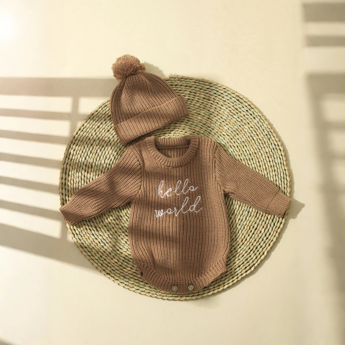 Ylsteed Hello World – pelele de punto para recién nacido, con gorro de pompón a juego, jersey para bebé niño y niña, conjuntos para sesión de fotos