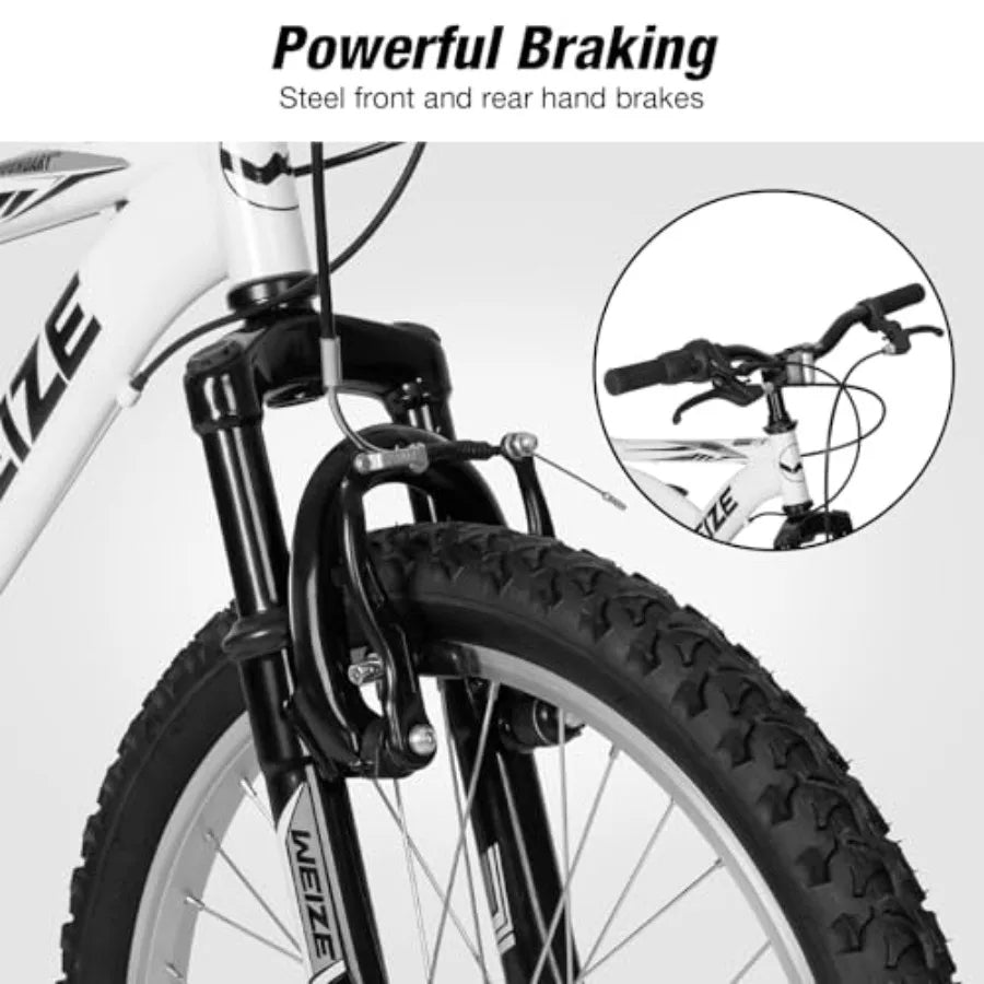 20 24 inch Mountain Bike 'Bikes for Boys and Girls Ages 6-14 with Full Dual Suspension 6-Speed Ste High Carbon Drivetrain
