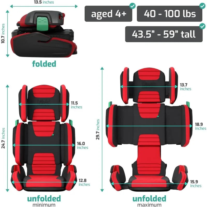 Hifold Foldable Highback Booster Car Seat with Strap – Racing Red