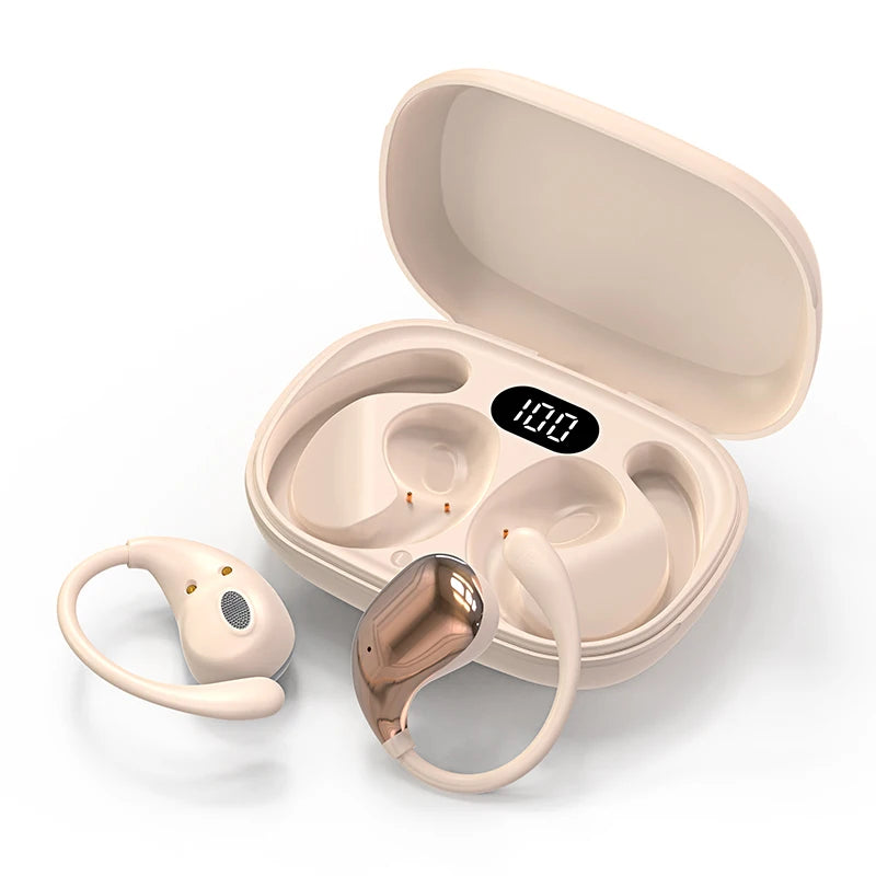Écouteurs TWS Bluetooth 5.4 Crochet d'Oreille — HiFi Stéréo, Étanche, LED, Longue Veille, Tactile