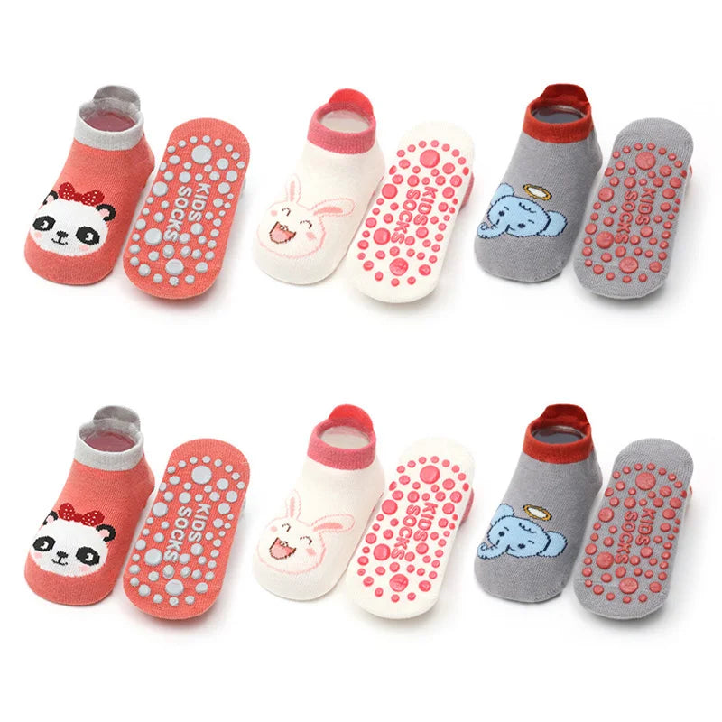 6 pares de calcetines de algodón para niños, bonitos dibujos de animales, cómodos, transpirables, antideslizantes, para bebés