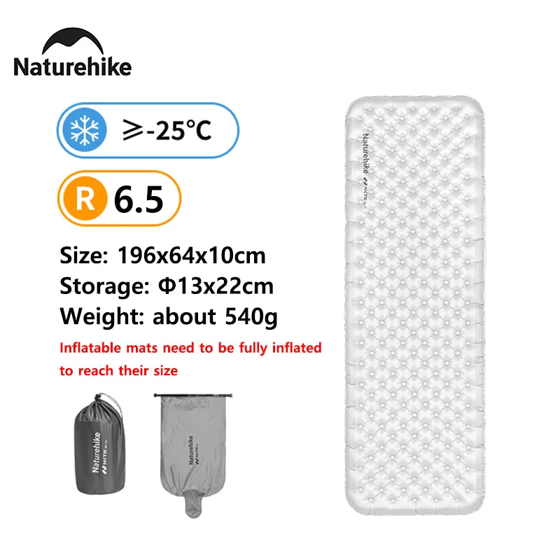 Naturehike 2026 Matelas de camping gonflable ultraléger, valeur R de 6,5, chaud pour l'hiver, épaisseur de 10 cm, tapis de couchage portable d'extérieur, lit d'air