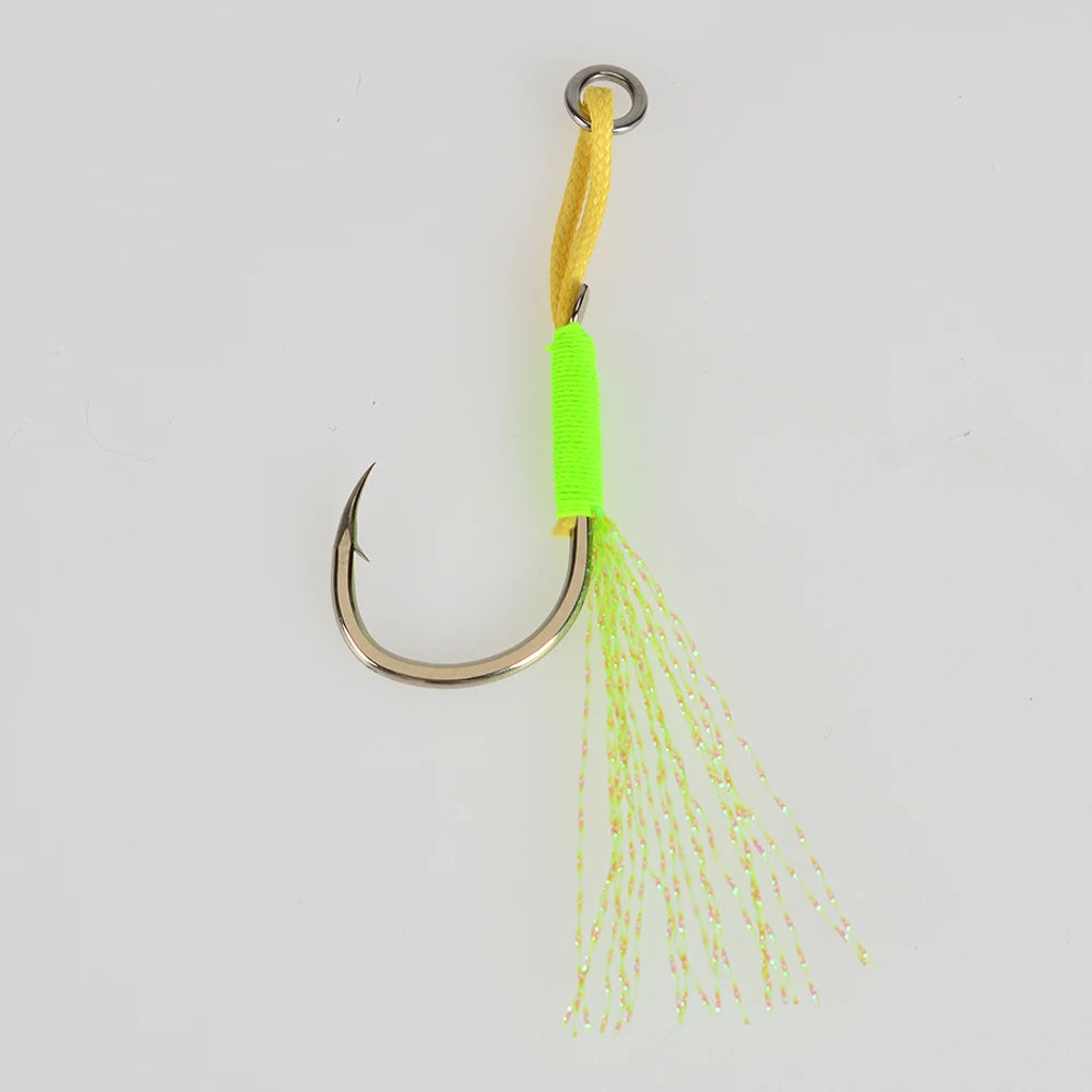 TOLU 10 pièces crochets d'assistance de queue de gabarit en métal 13-22 # Avec ligne PE plume anneau solide gabarits uv hameçon pour 10-120g leurre crochets de pêche