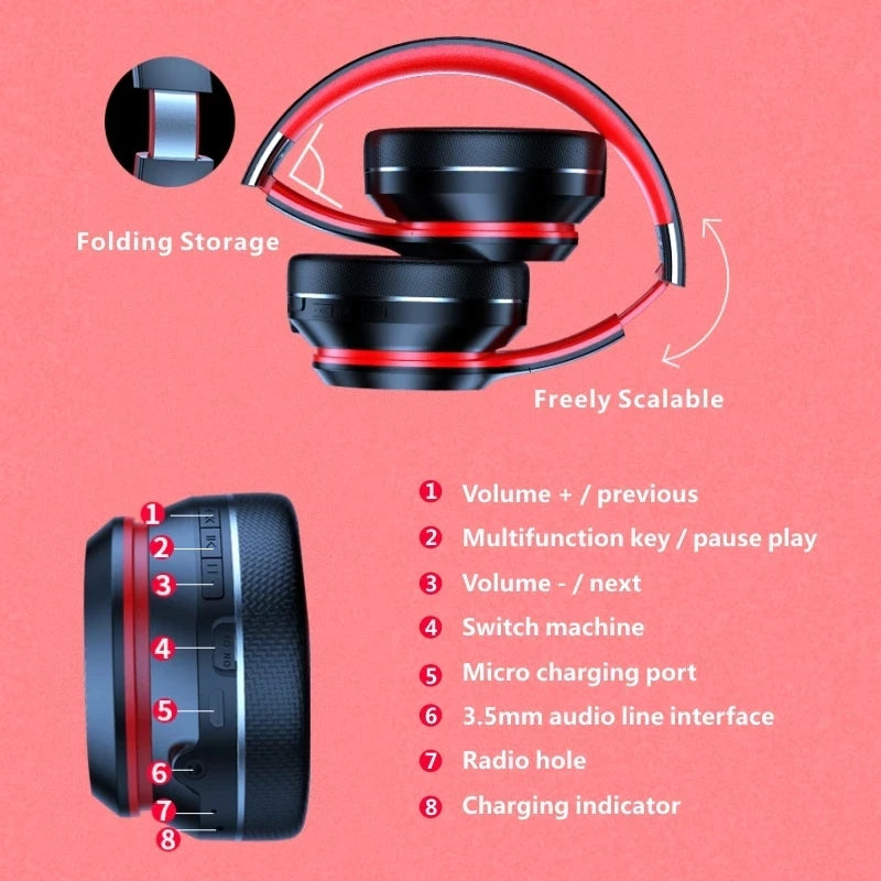 Lenovo HD200 Bluetooth On-Ear Foldable Wireless Computer Headphones Noise Cancellation HIFI Stereo Gaming Headset