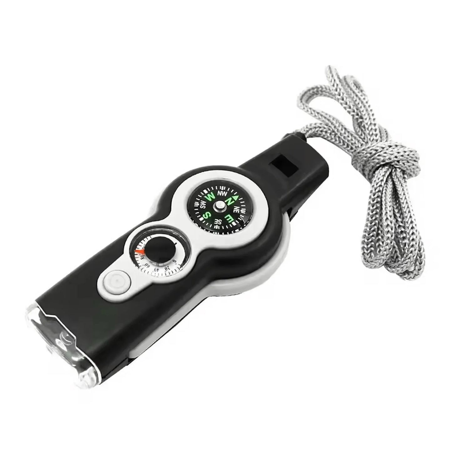 Sifflet de survie 7 en 1 avec lumière LED, indicateur de direction et thermomètre, kits d'urgence portables pour l'extérieur, pour la randonnée et le camping