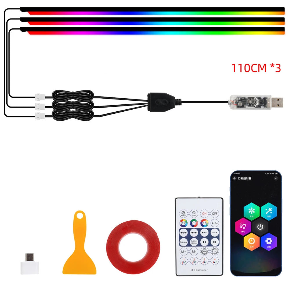 Luces LED de ambiente para coche 18 en 1, sinfonía, aplicación Bluetooth, serpentina de color RGB 214, tira acrílica ar