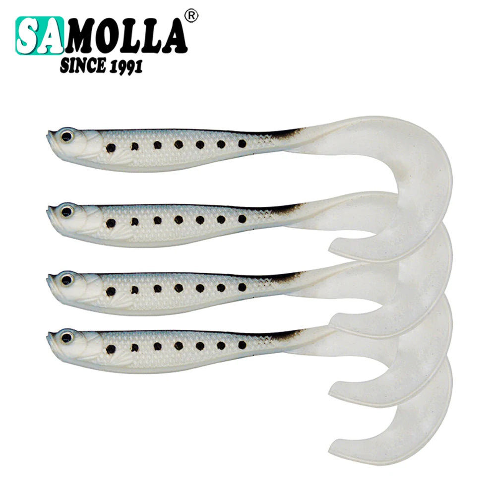 4 pièces/lot appâts de ver souples, appâts de bar à longue queue, leurre de pêche réaliste 4 pièces leurre de pêche Wobblers de gabarits 12.5cm 55g Shad t-tail