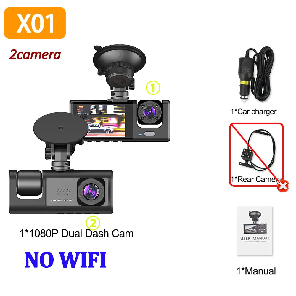 Dashcam 1080P 2/3 Caméras — Vision Nocturne Avant Arrière Enregistreur Véhicule