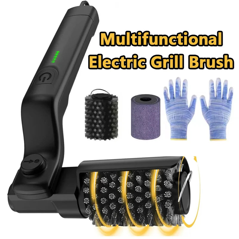 Brosse de nettoyage de barbecue rotative électrique sans fil en acier inoxydable, contrôle de puissance à 3 vitesses pour accessoires de barbecue d'extérieur
