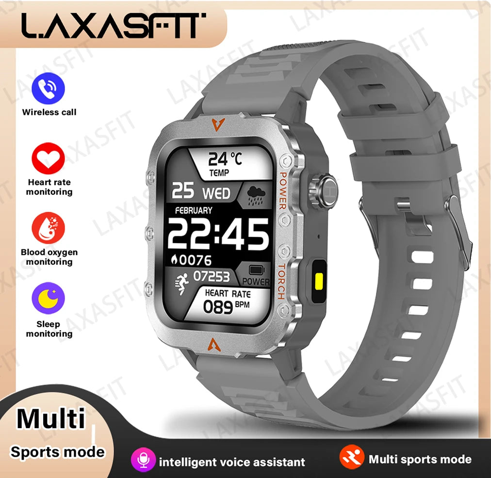 LAXASFIT New Smart Watch for Men LED Flashlight Outdoor Sports Smart Watch Wristband Health Monitoring Smart Watch