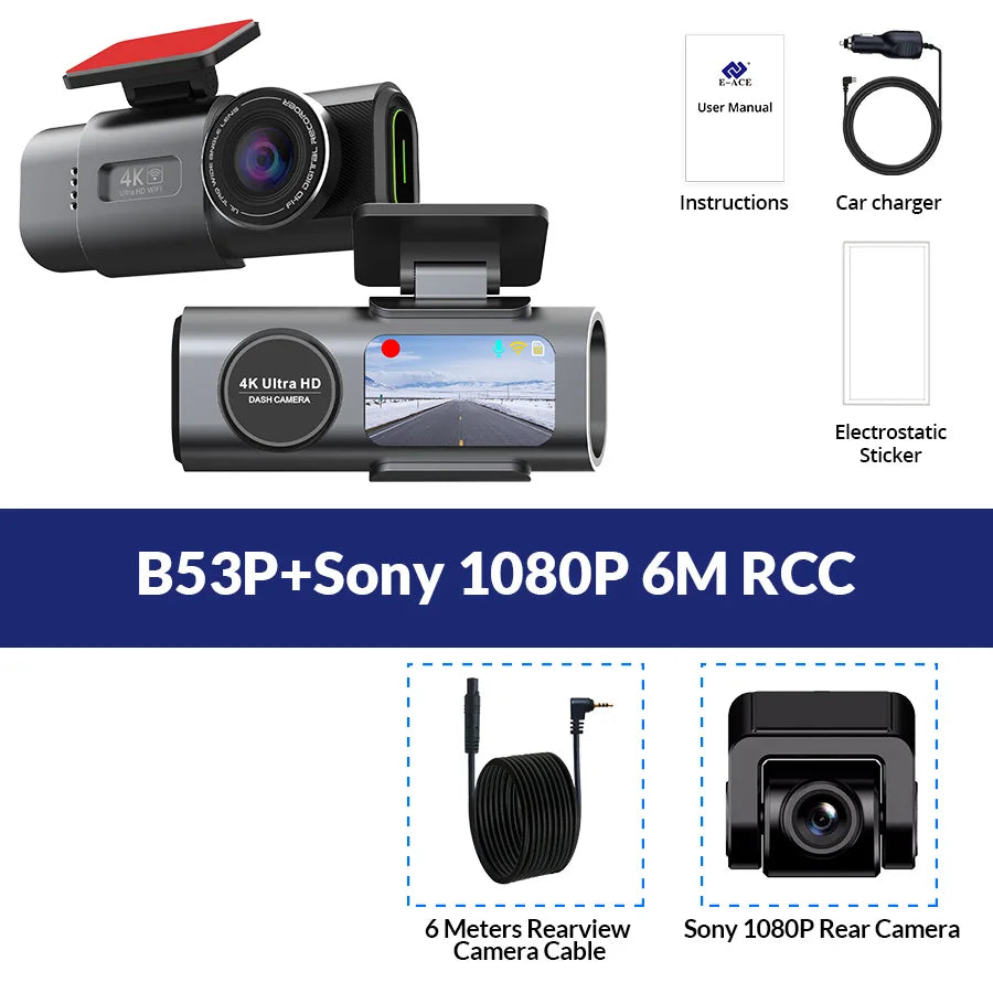 4K UHD Car Dash Cam, Night Vision DVR Video Recorder, Built-in Wi-Fi, 24H Parking GPS Support