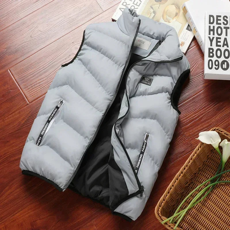 Men's Sleeveless Puffer Coats, Solid Color Down Vest, Winter Warm Gilet, Outerwear, Windbreaker, New Collection 2024
