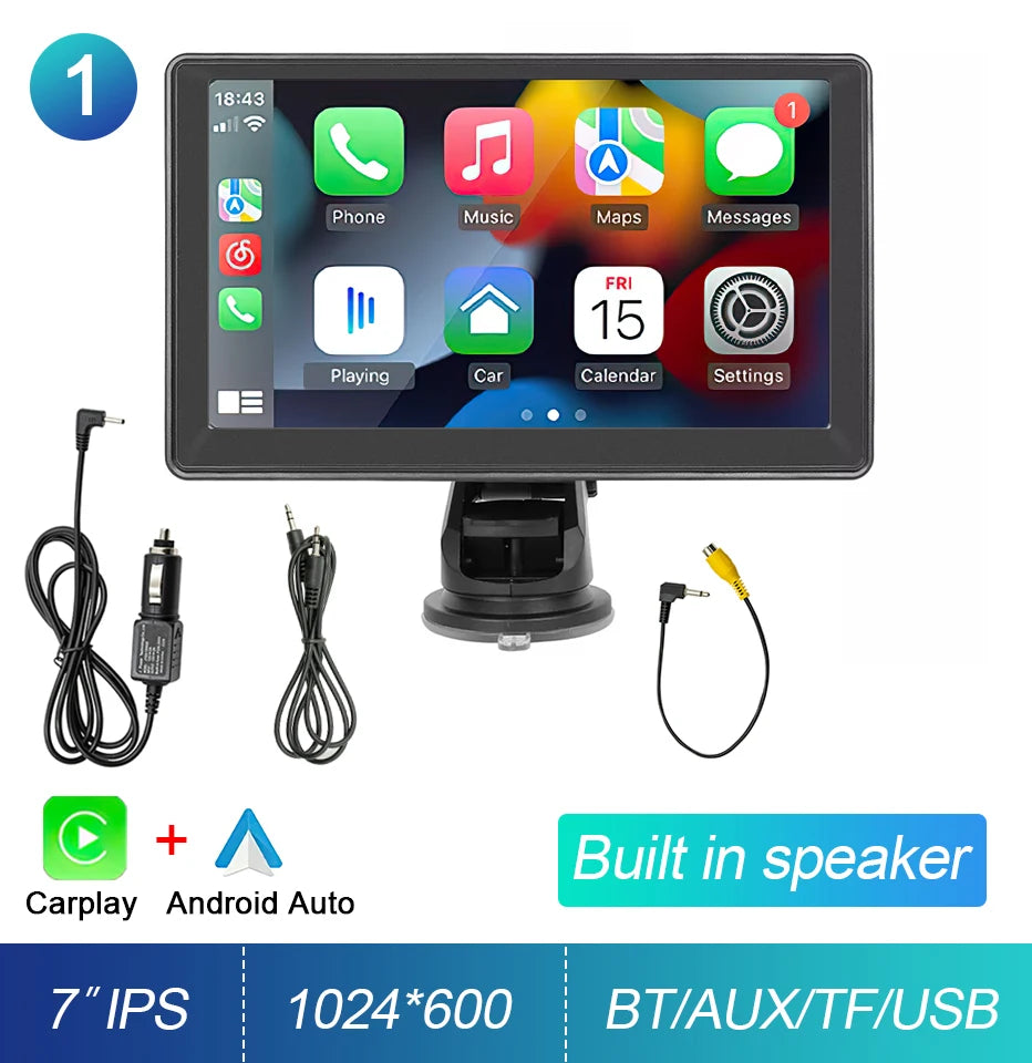 7-inch Portable Touchscreen IPS CarPlay Android Auto Car Stereo Multimedia Video Player GPS Navigation Wifi Backup Camera