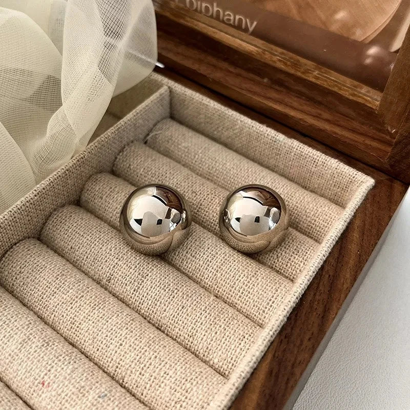 Geometric Half-Metal Earrings, European Punk Style, Large Round Ball, Party Accessories for Women and Girls