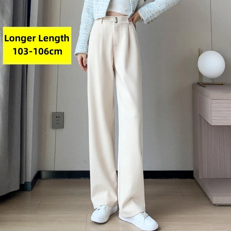 Seoul Autumn/Winter Thickened Wool Casual Loose Full Length Trousers 2025 New Button High Waist Chic Wide Leg Pants Women