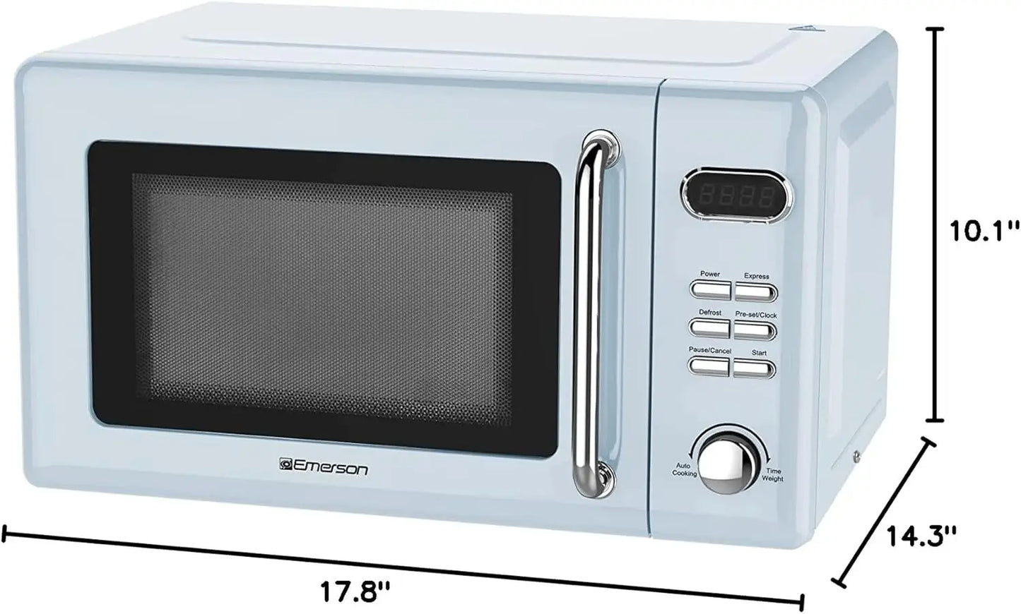 Microondas compacto retro MWR7020BL con control por pomo, pantalla LED, 700 W, 5 niveles de potencia, 8 menús automáticos, plato de cristal
