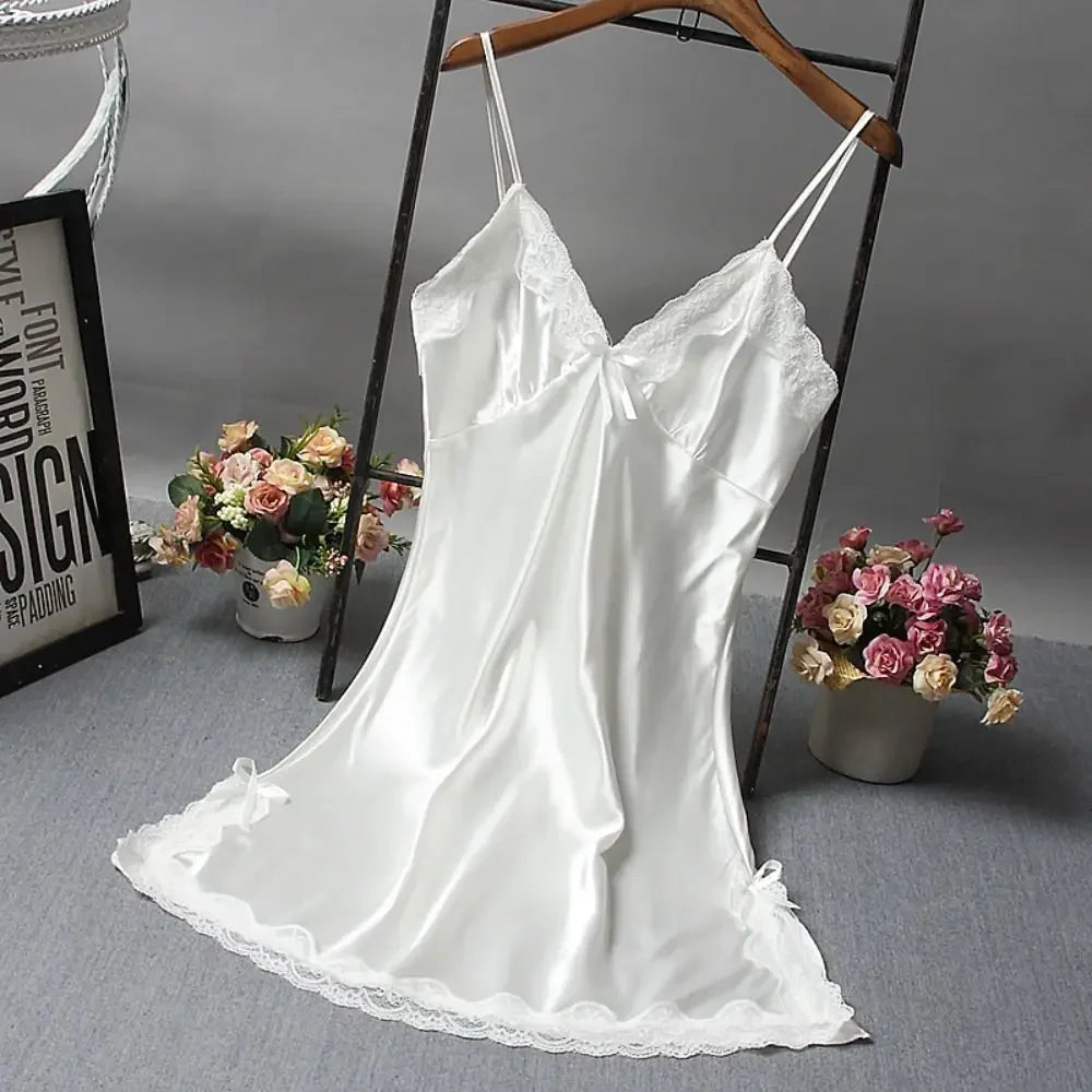 Sexy Lace Patchwork Camisole Lingerie Chemise Nightdress Wedding Silk Robe Nightwear Women Nighties Sleepwear Sexy Nightgowns