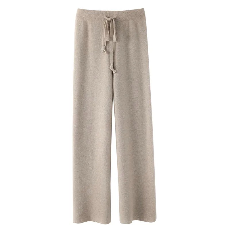 Autumn and Winter Temperament Wool High Waist Loose Wide Leg Pants Women Cloud Casual Soft Waxy Wool Straight Pants