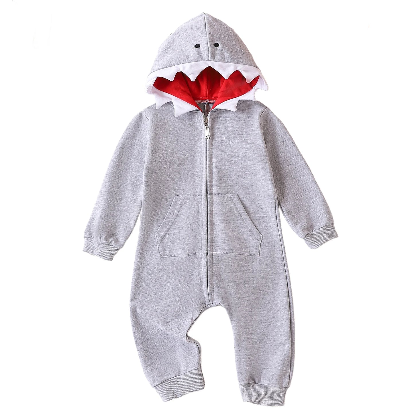 Newborn Long Sleeve Hooded Romper, Shark Onesie, Baby Dipped Clothes, Boys and Girls One-Piece, Autumn