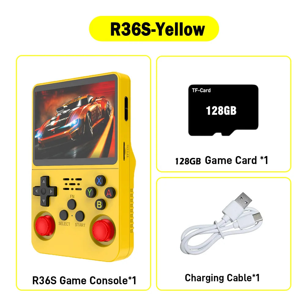 R36S ARKOS Consola de videojuegos portátil retro de 3,5 pulgadas IPS con múltiples colores disponibles, pantalla de reproductor portátil, 64GB de juegos