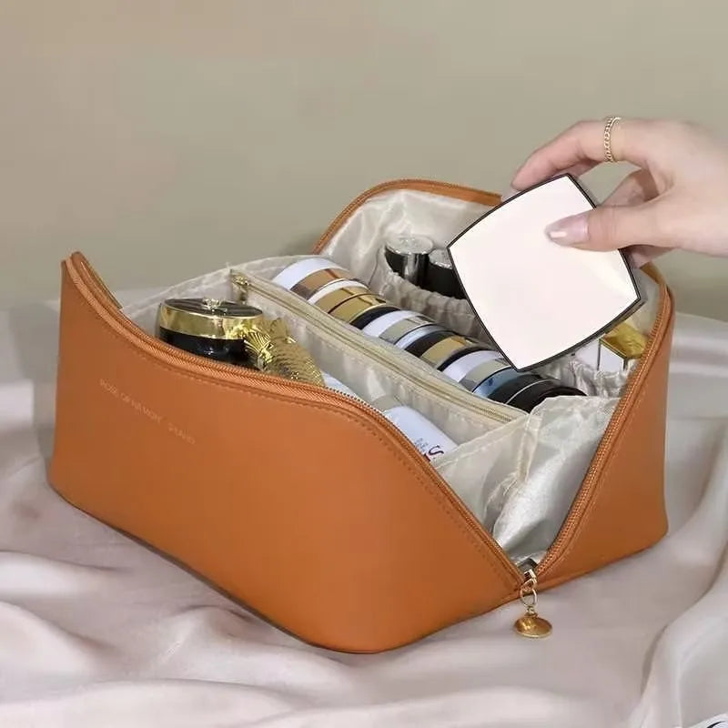 HOMEFISH Luxury Makeup Organizer for Women, Toiletry Bag, Cosmetic Storage Bag, Travel Pouch, Zippered Makeup Case, Ladies Box